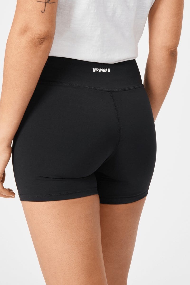 INSPORT Women's Essential Power Black Workout Shorts - High Waist Gym Running Yoga Athletic Shorts for Women