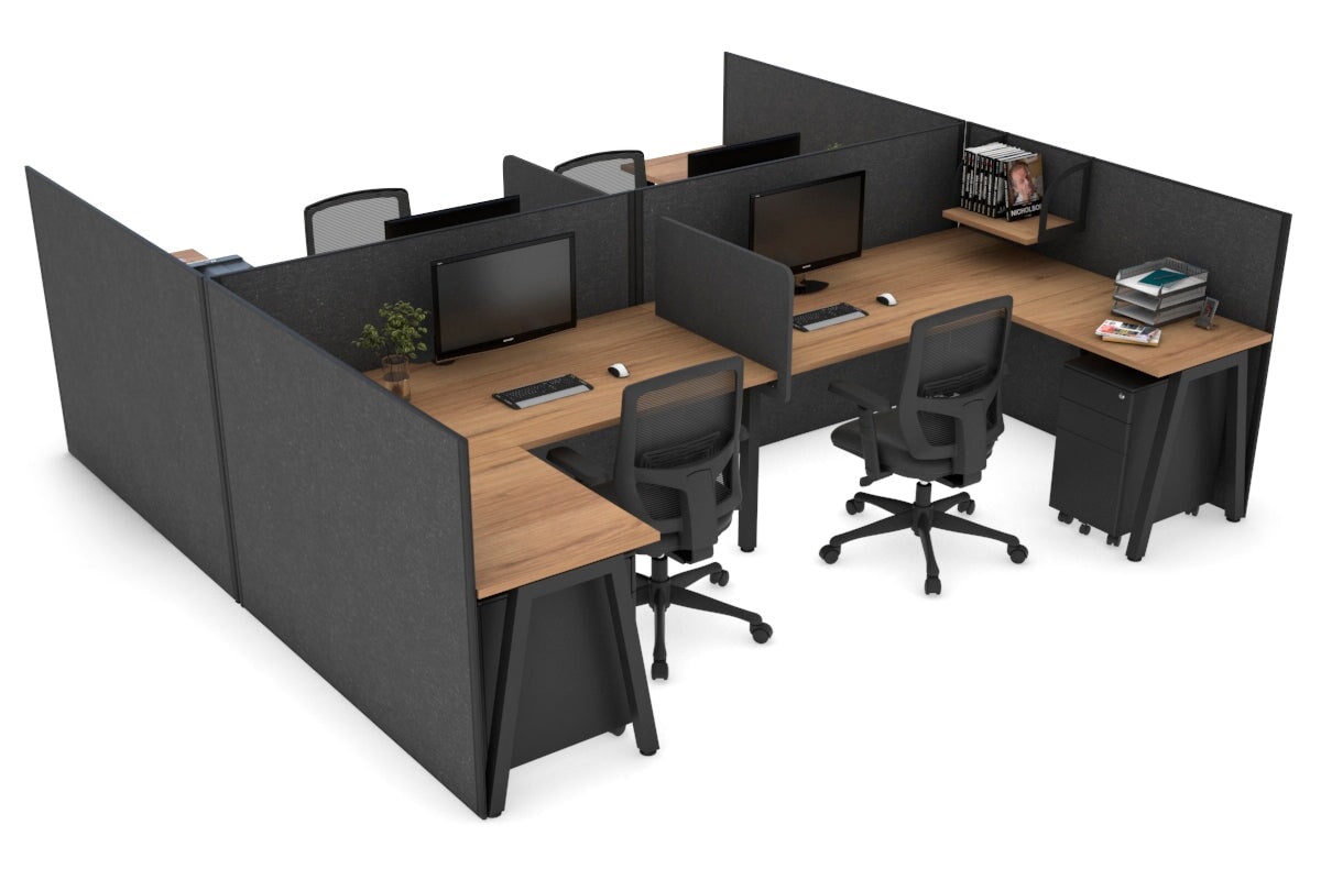 Quadro A Legs 4-Person Corner Workstation - H Configuration Black Frame [1600L x 1800W with Cable Management] | Office & Home Workspace Solution for Team Collaboration