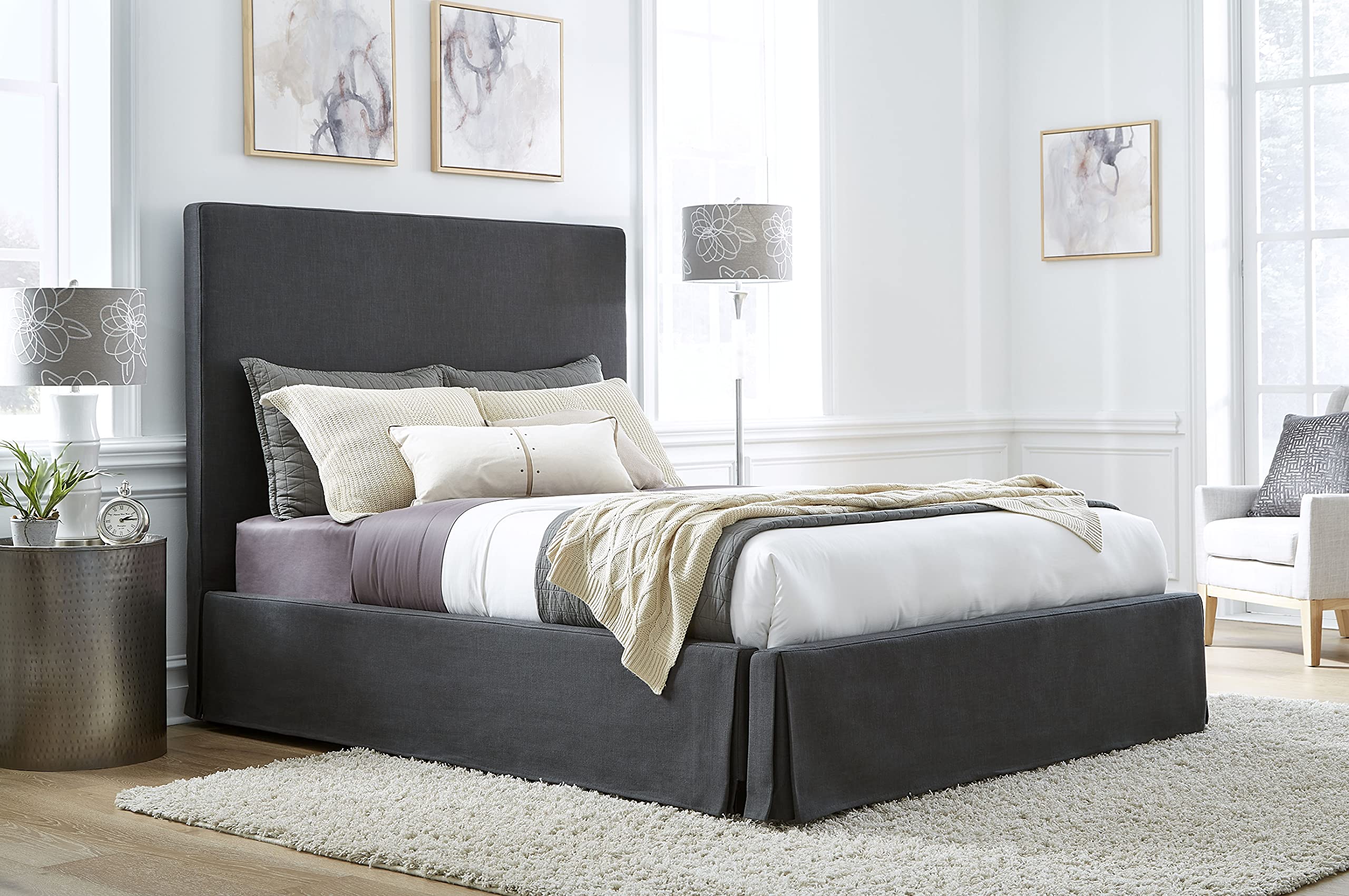 Modus Furniture Solid Wood Panel Bed Frame - California King Size, Cheviot Iron Finish - Sturdy & Elegant Bedroom Furniture for Master Suite or Guest Room