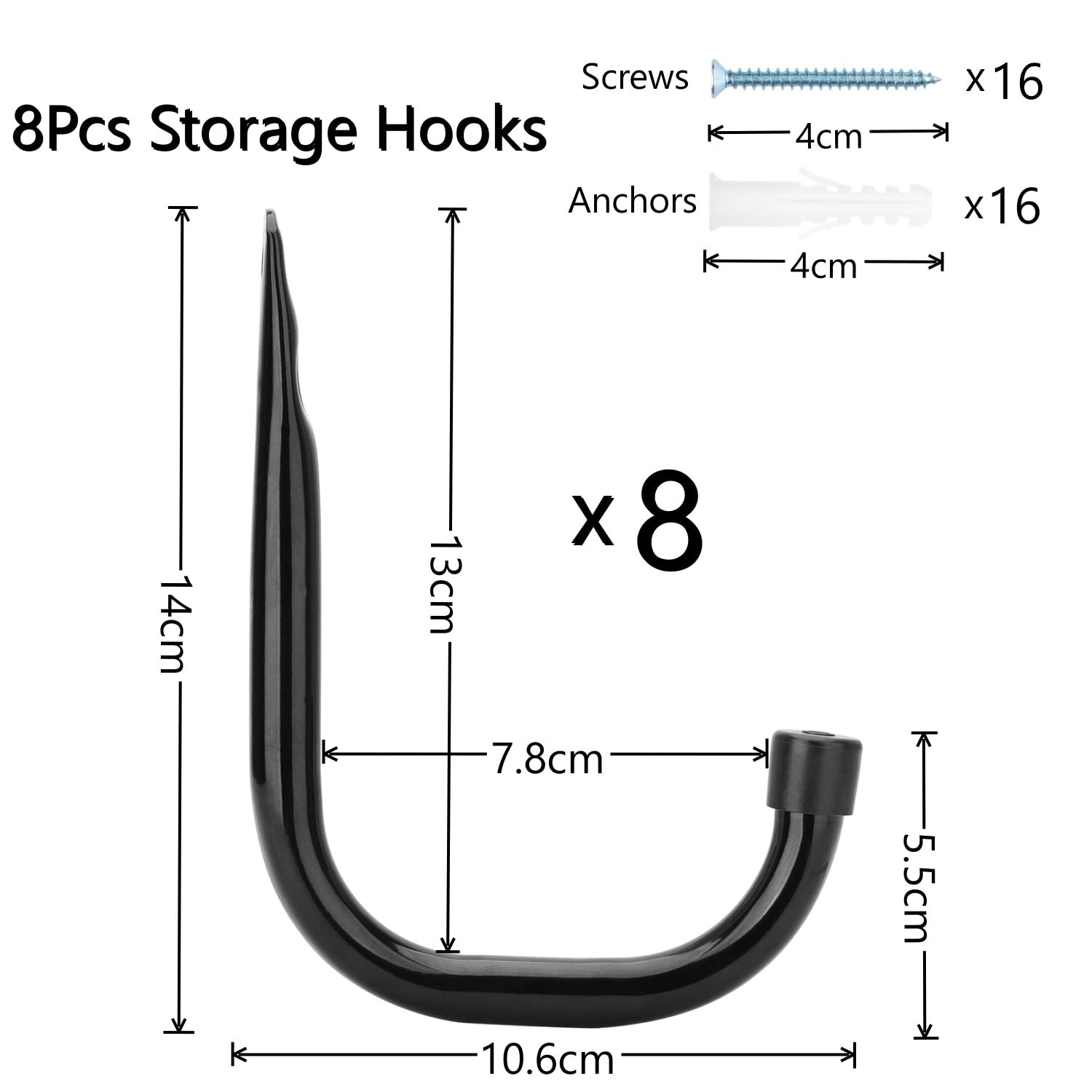 Heavy Duty Garage Storage Hooks - 20KG Max Load Utility J Hooks for Organizing Garage, Shed, Garden Tools & Sports Equipment (14cm x 10.5cm) - Perfect for Wall Mounting & Space Saving Storage Solutions