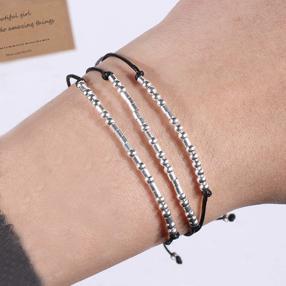 Morse Code Bracelet for Women & Men - Meaningful Gift with Card for Best Friend, Couple, Sisters & Family - Perfect for Birthdays, Anniversaries & Special Occasions