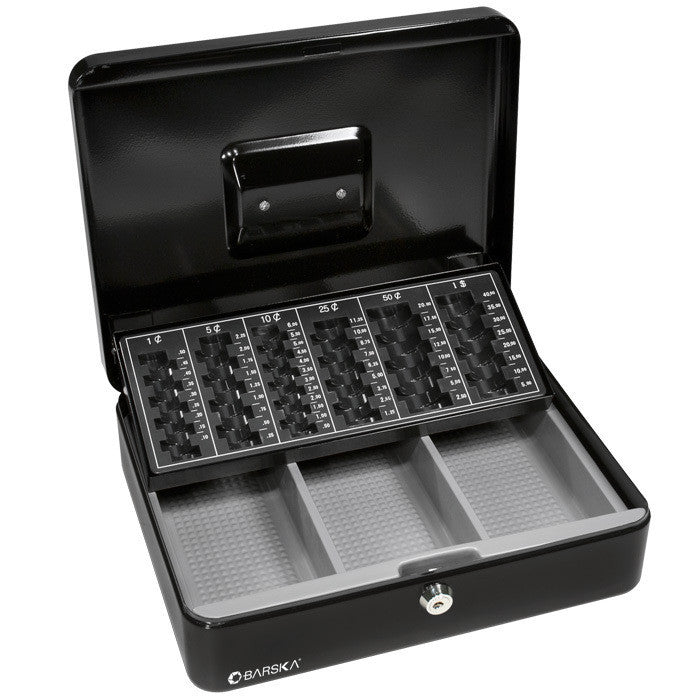 Barska CB11790 Secure Key Lock Cash Box with Removable Coin Tray - Ideal for Small Business, Home Office & Retail Store Money Storage