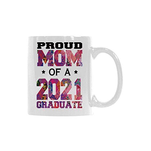 2021 Graduate Ceramic Coffee Mug - 11oz Personalized Proud Mom Tea Cup, Pink & Purple Graduation Gift for Women - Perfect for Celebrations, Office Use & Daily Coffee