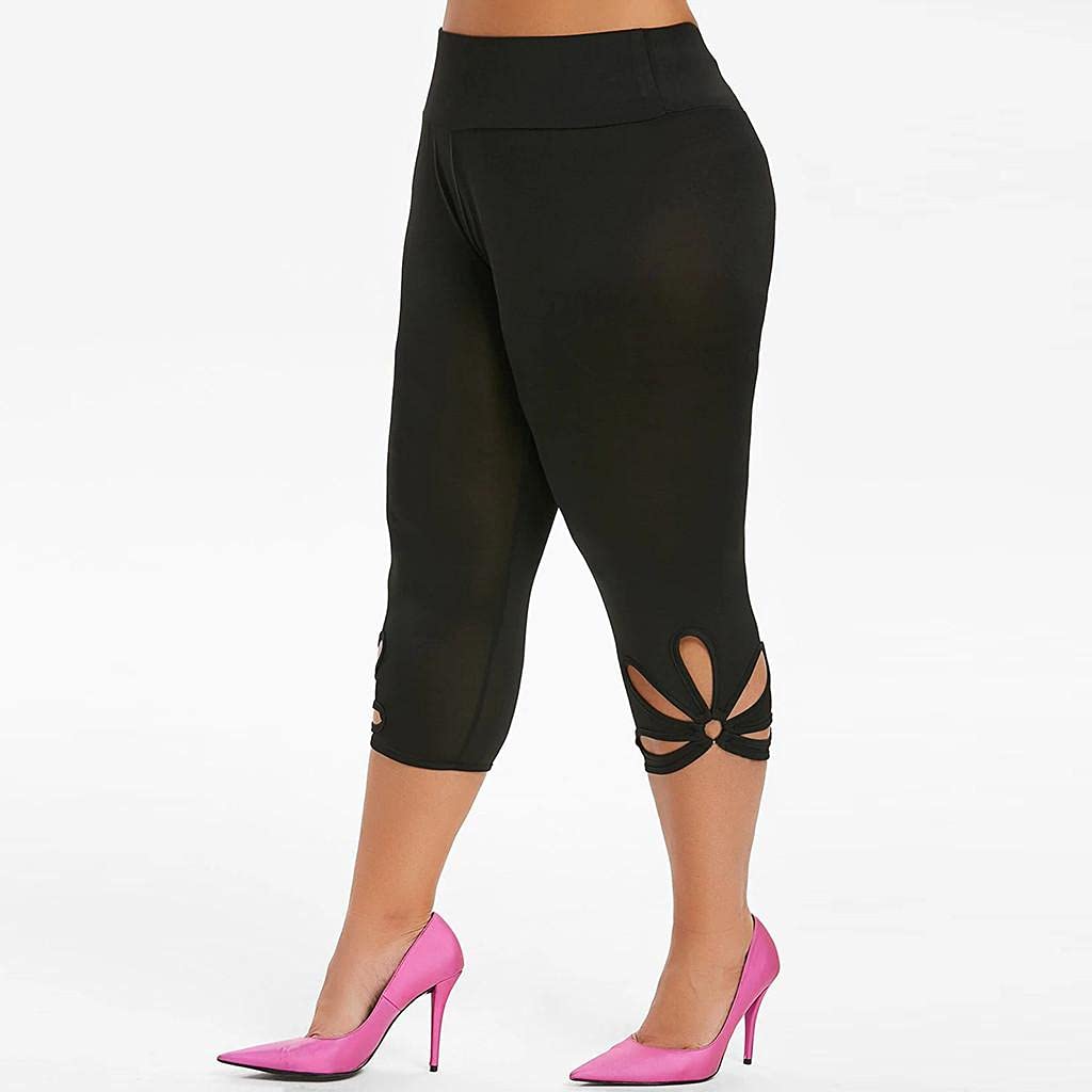**Women's Plus Size Bermuda Shorts - High Waisted Yoga Capris with Stretch & Hollow Out Design - Workout Leggings for Running, Gym & Casual Wear**