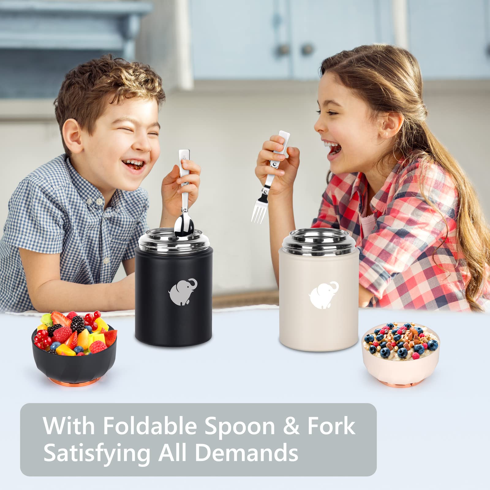 **Insulated Food Thermos for Hot Meals - Leak-Proof Wide Mouth Soup Container with Foldable Fork & Spoon, Portable Handle for Office, Picnic, Camping & Travel**