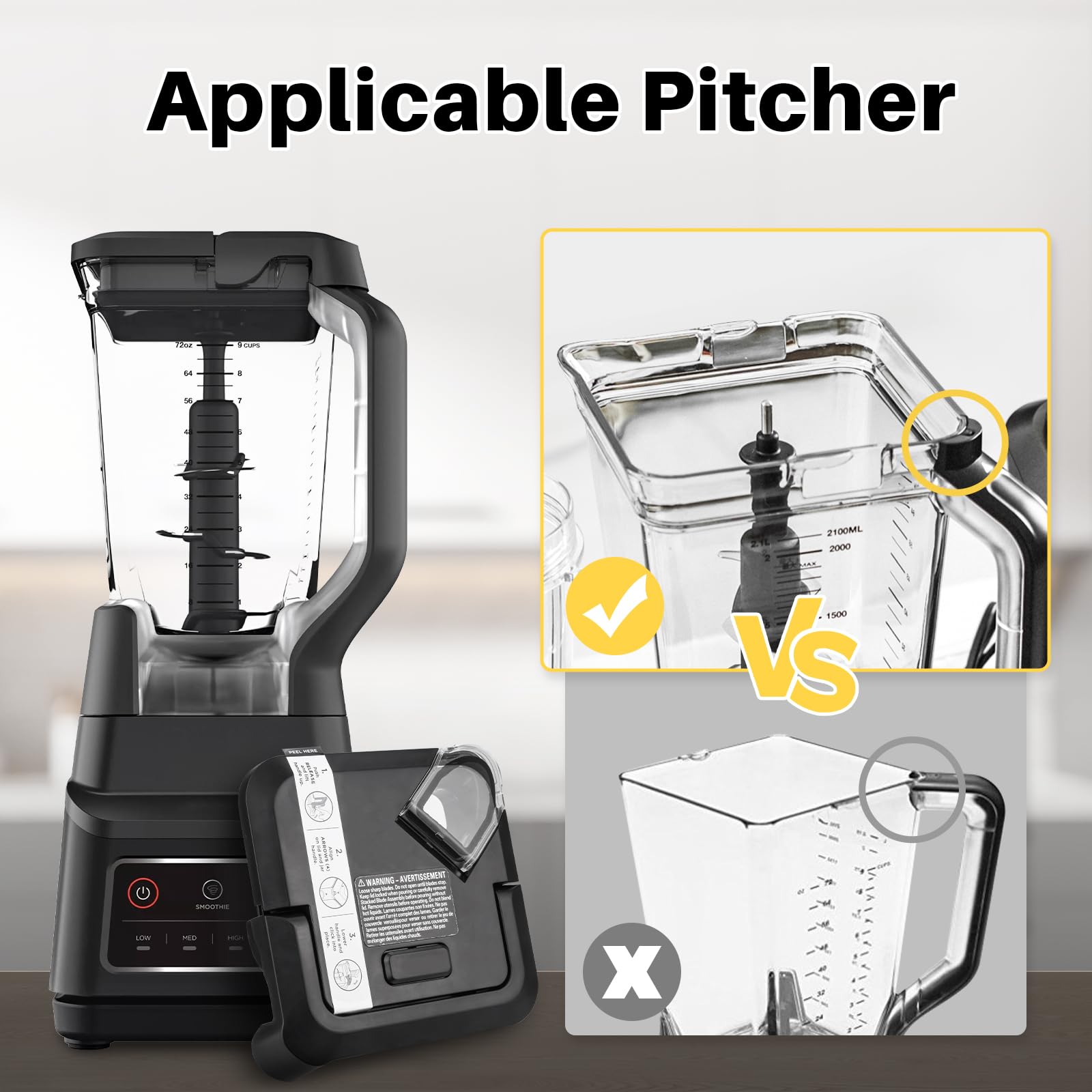 Replacement Blender Lid for Ninja BL660 BL770 Series - 72oz Pitcher Top Cover with Rim Extension - Compatible with New Model Blenders - Perfect for Smoothies, Juices & Food Prep