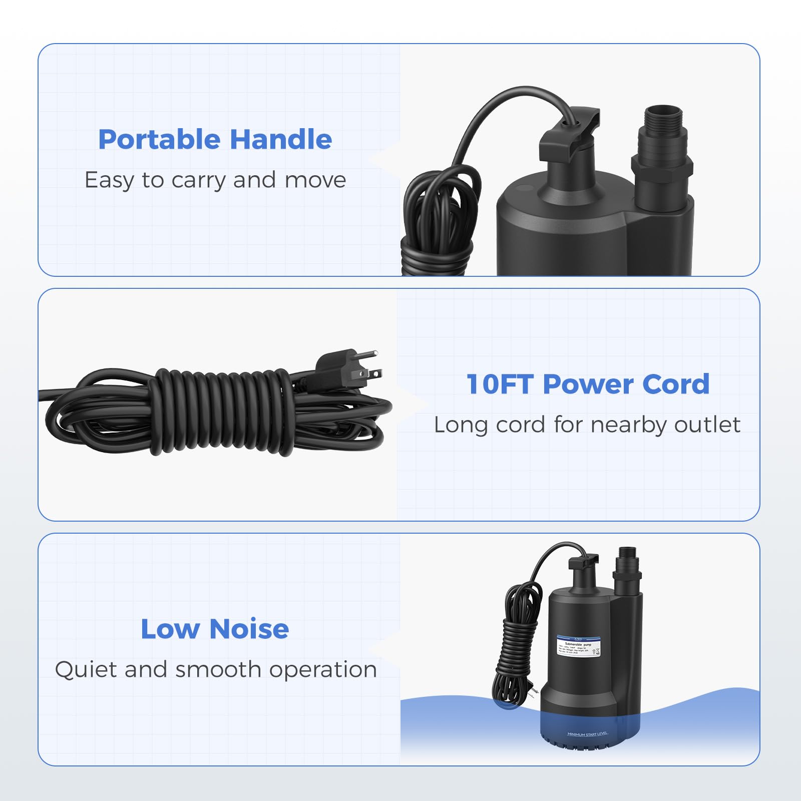 1/4 HP 1800GPH Submersible Water Pump - Thermoplastic Utility Pump for Pool Draining, Basement, Garden Pond | Portable Electric Sump with 10ft Cord | Ideal for Swimming Pools, Tubs, Flooded Areas & Water Transfer