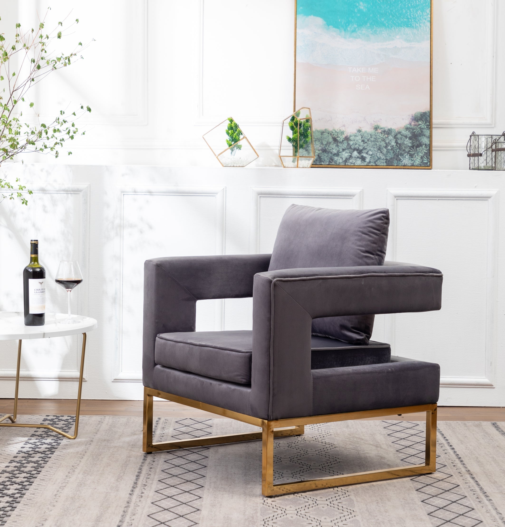 Roundhill Furniture Lenola Contemporary Upholstered Accent Arm Chair - Gray Fabric Upholstery, Modern Living Room Chair for Home Office, Lounge & Reading Nook