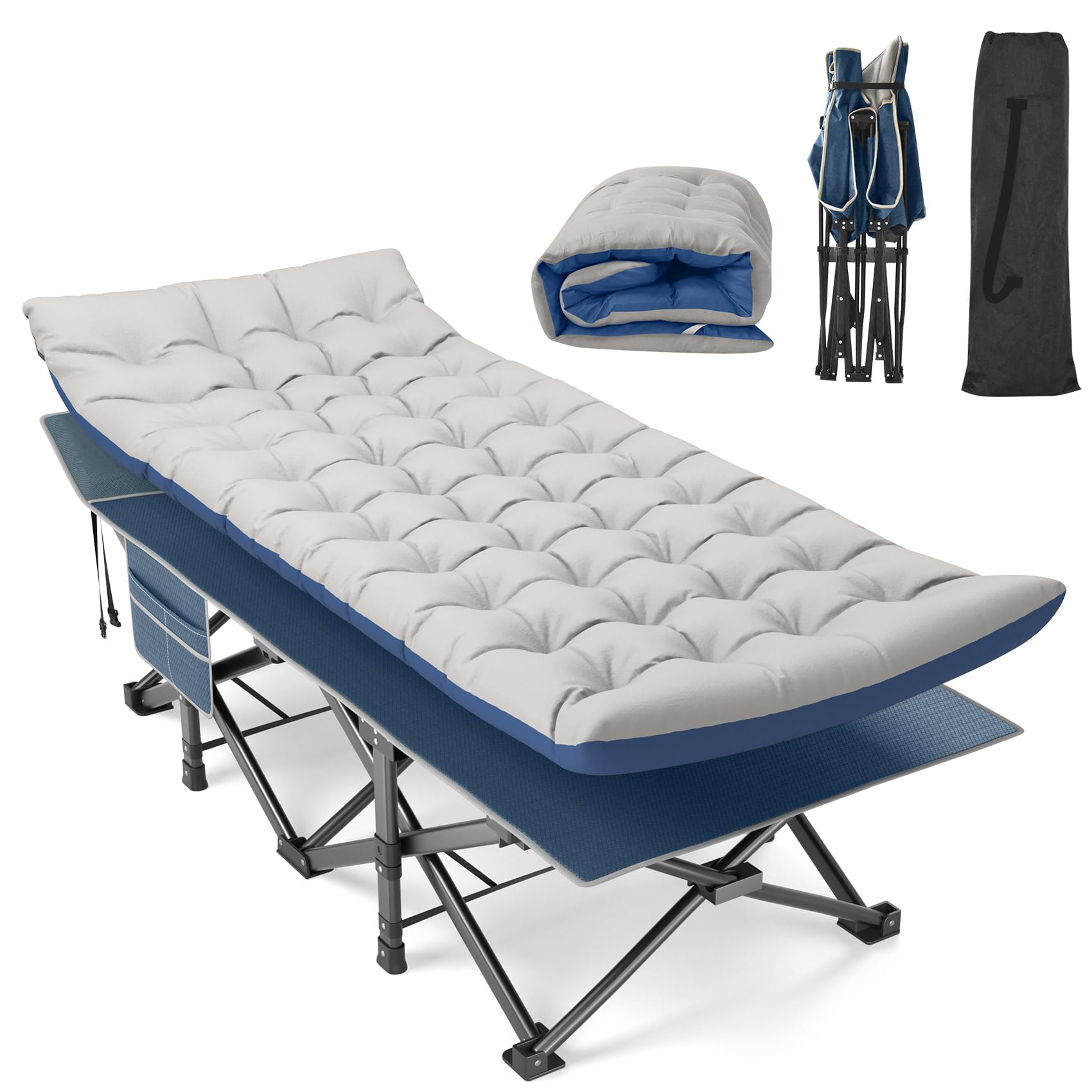 XXL Heavy Duty 32In Folding Camping Cot for Adults - 1200D Double Layer Oxford Fabric with Pillow & Carry Bag - Portable Sleeping Bed for Outdoor Camping, Home, Office & Travel Use