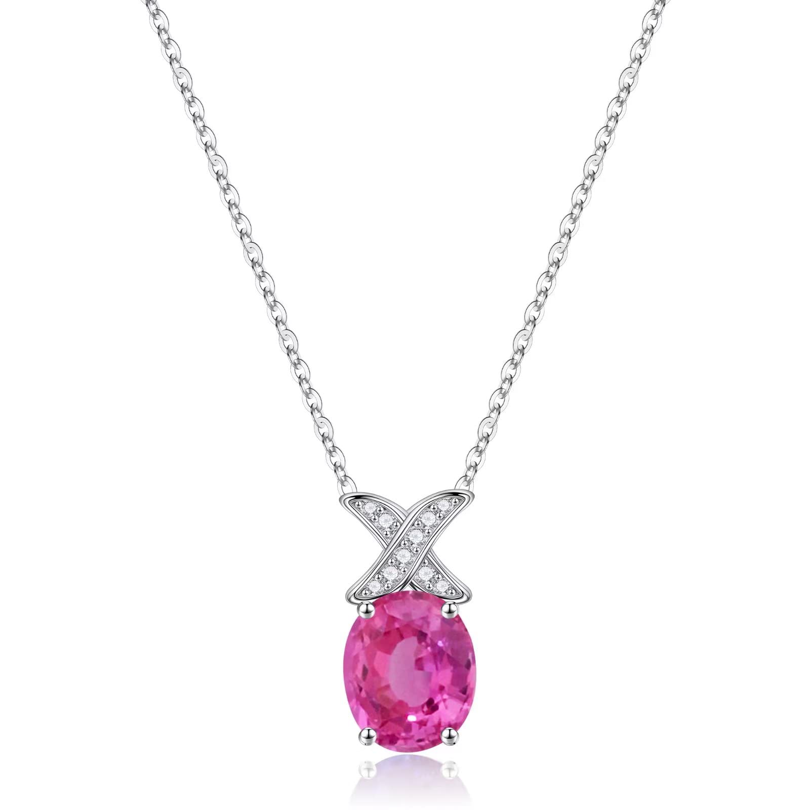 925 Sterling Silver Birthstone Necklace for Women & Teen Girls - Natural or Created Oval Gemstone Jewelry for Valentine's Day, Mother's Day, Anniversary, Birthday & Christmas Gifts | Perfect for Everyday Wear, Special Occasions & Meaningful Gifting