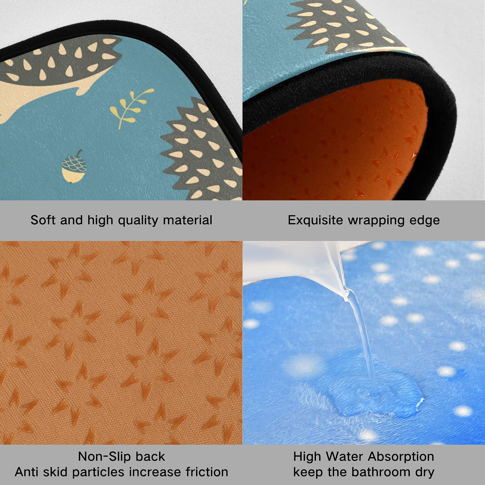 Non-Slip Washable Hedgehog Kitchen Mat Set of 2 - Cushioned Memory Foam Rugs for Standing Comfort at Sink, Office Desk - Anti-Fatigue Floor Mats for Kitchen, Laundry Room & Home Decor