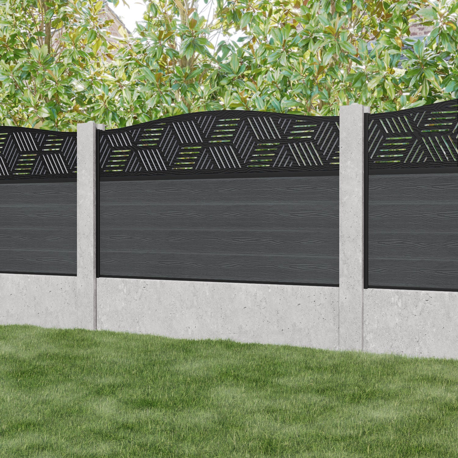 Classic Cubed Curved Top Fence Panel - Dark Grey - Fits Existing Concrete Posts - Perfect for Backyard Privacy & Garden Security