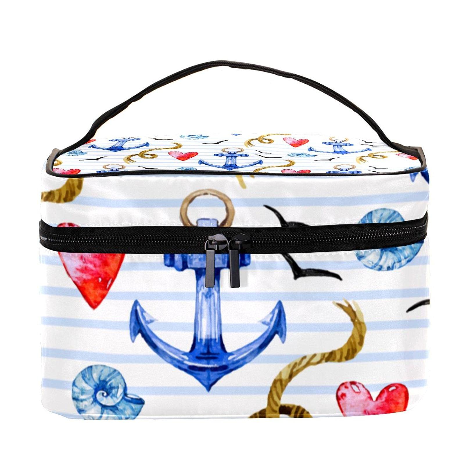 **Nautical Rope Anchor Snail & Stripe Travel Makeup Bag – Large Cosmetic Organizer with Zipper – Waterproof Toiletry Bag for Women & Girls – Perfect for Travel, Gym, and Beach Essentials**
