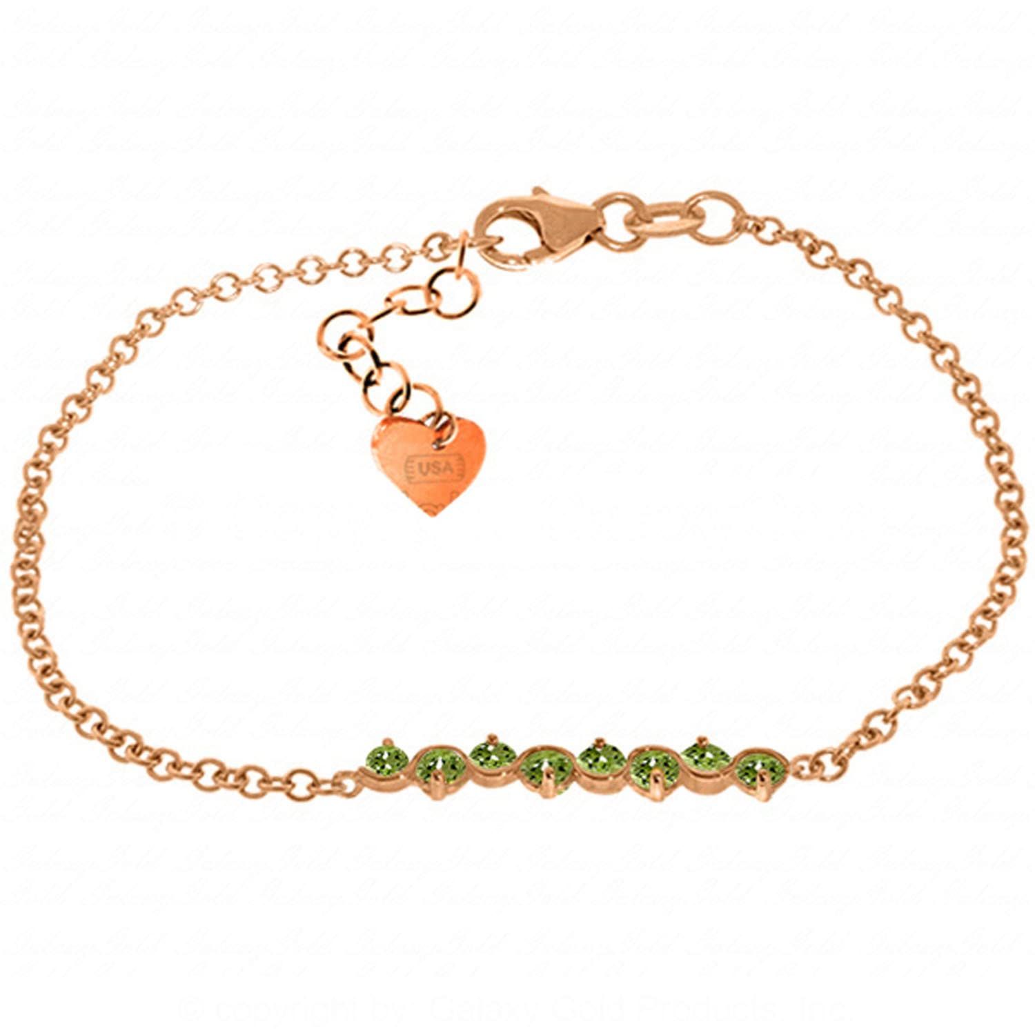 1.55 Carat 14K Solid Rose Gold Bracelet with Natural Peridot Gemstone - Elegant Women's Jewelry for Gifts, Parties & Special Occasions