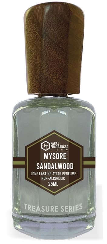 Parag Fragrances Mysore Sandalwood Attar 25ml - Natural Long Lasting Perfume Oil for Men | Alcohol-Free Traditional Indian Ittar for Pooja, Worship & Daily Wear | Premium Sandalwood Scent for Meditation & Aromatherapy