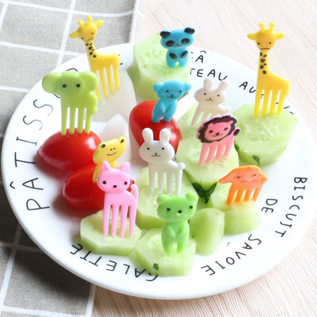 Street27® 10Pcs Cute Animal Food Forks - Kids Bento Box Decor, Cake & Dessert Forks, Cocktail Sticks - Perfect for Birthday Parties, Picnics, School Lunches and Family Gatherings (10pcs Cute Animals - A)