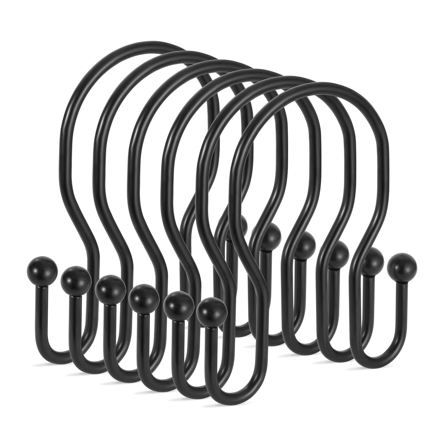24 Pack TENOVEL Double Sided Shower Curtain Hooks - Rust Proof Stainless Steel Bathroom Hangers for Shower Rods - Matte Black Finish - Perfect for Bathroom Organization and Home Decor