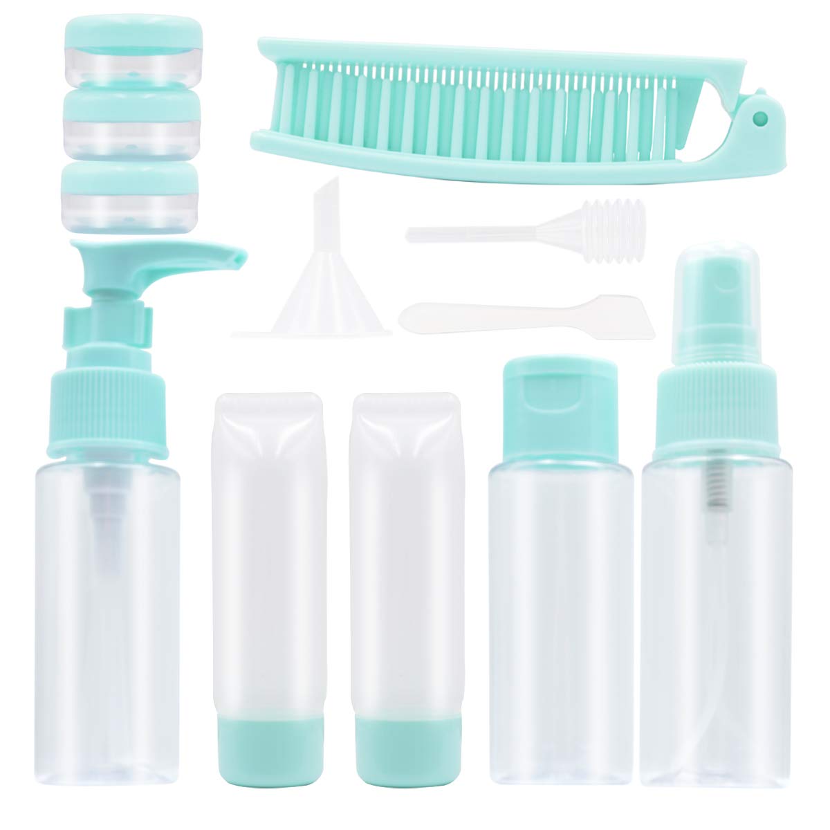 13-Pack TSA Approved Travel Toiletries Bottles Set - Leakproof Squeezable Plastic Containers with Flip Cap, Spray & Lotion Bottles + Travel Case | Perfect for Airplane Carry-On, Vacation & Gym Essentials (Transparent)