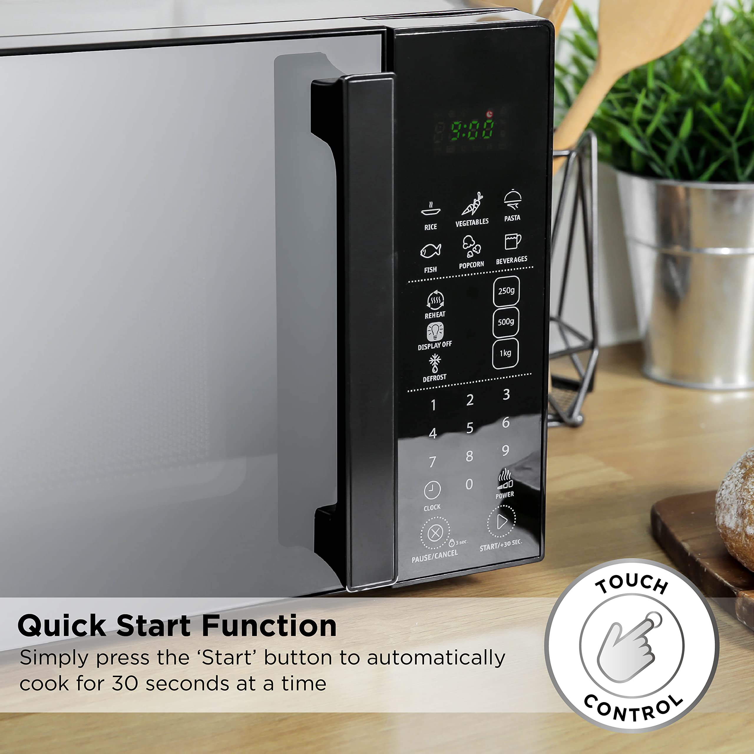 Russell Hobbs RHMT2004B 20L 800W Black Touch Control Digital Microwave Oven - 10 Power Levels, 6 Auto Cook Menus, Defrost Function, Clock & Timer - Perfect for Small Kitchens, Dorms & Offices