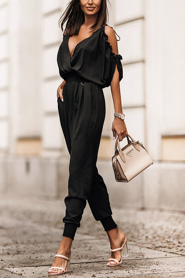 Stylish Ruffle Cold Shoulder Jumpsuit for Women - Trendy Summer Romper with Floral Print | Perfect for Beach Vacations, Date Nights & Outdoor Parties