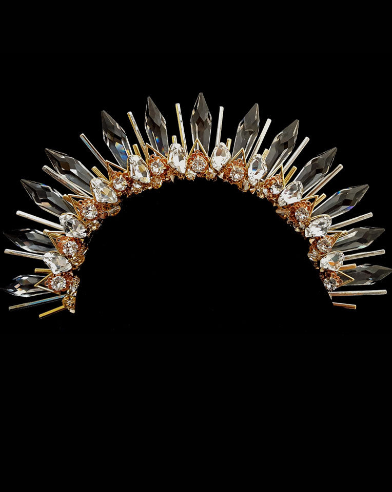 Elegant Bridal Headpiece - Showstopper Crystal Spike Crown in Rose Gold & Gold | Courtney by Kezani | Perfect for Weddings, Prom & Special Occasions