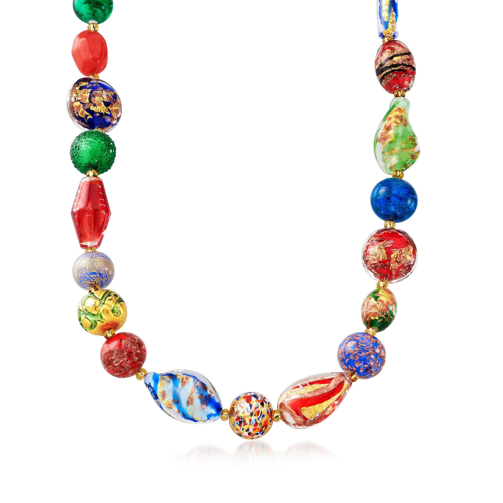Exquisite Italian Murano Glass Bead Necklace - 18K Gold Over Sterling Silver - Multicolor Handmade Jewelry for Women - Perfect for Weddings, Parties & Special Occasions
