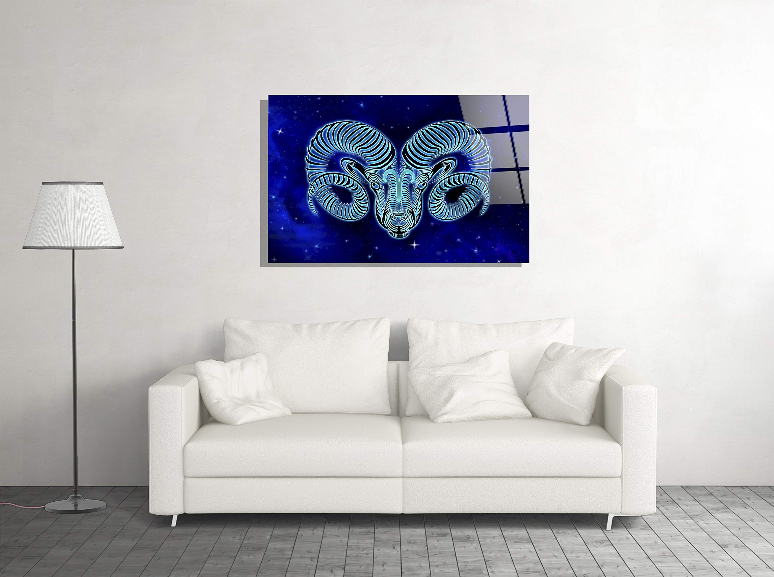 Aries Ram Zodiac Sign Astrology Print Tempered Glass Wall Art - Luxury Home Decor Gift for Astrology Lovers, Perfect for Living Room, Bedroom & Office Decor