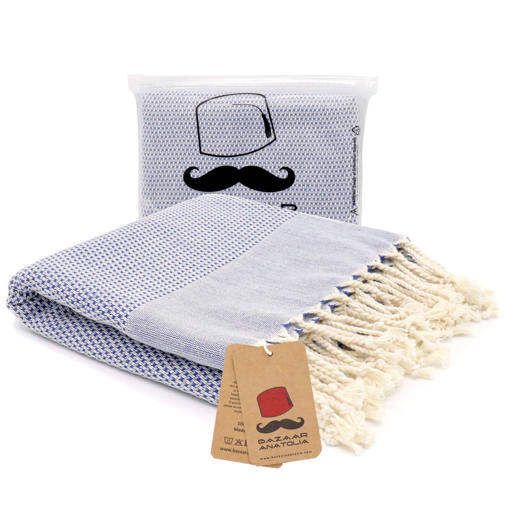 Bazaar Anatolia 100% Cotton Acacia Turkish Beach Towel - Oversized 77x38 Inch Quick Dry Bath Towel for Pool, Gym, Sauna, Travel & Camping - Boho Farmhouse Decor - Dark Blue