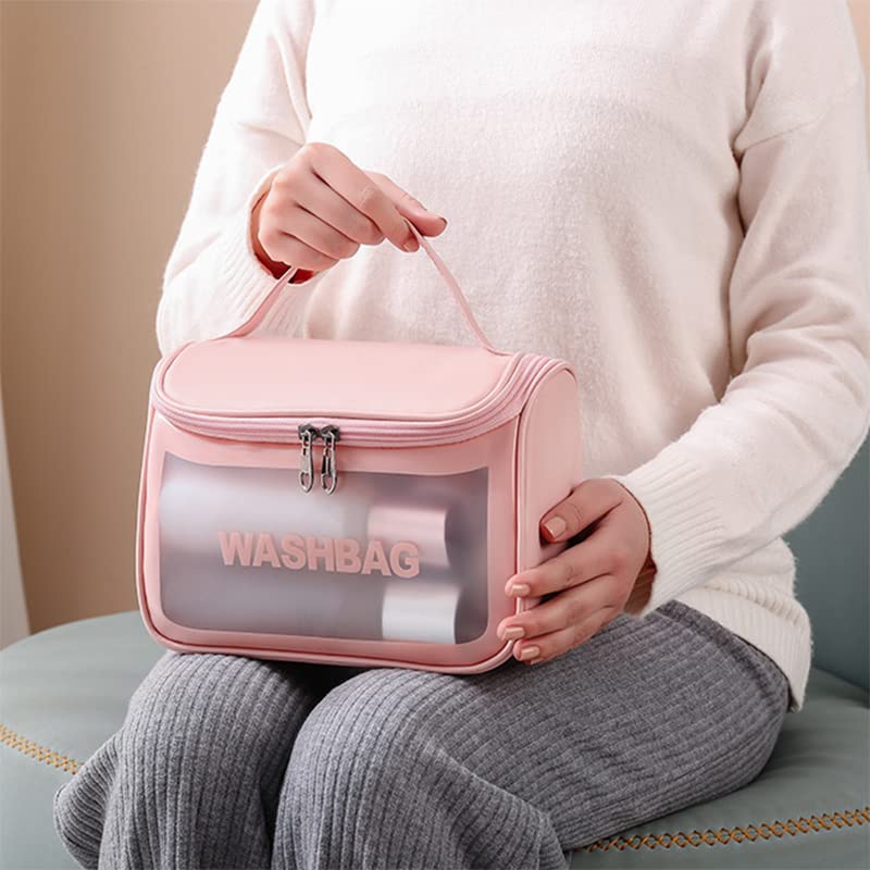 Transparent PVC Cosmetic Travel Bag - Pink Toiletry Organizer for Women & Girls, Perfect for Travel & Daily Use