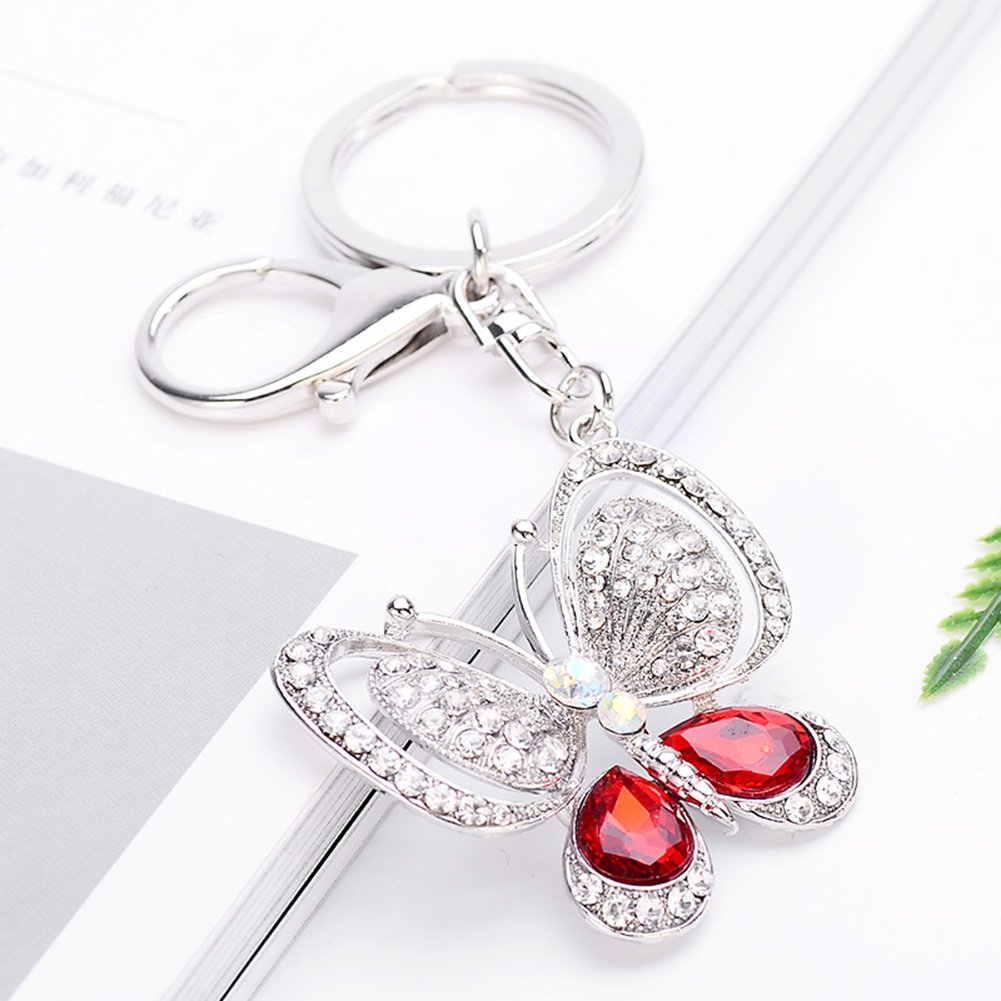 Butterfly Keychain for Women - Fashion Crystal Rhinestone Keyring Key Holder - Car Accessories & Gift Idea (Red) - Perfect for Key Organization, Purse Decor, and Car Keys