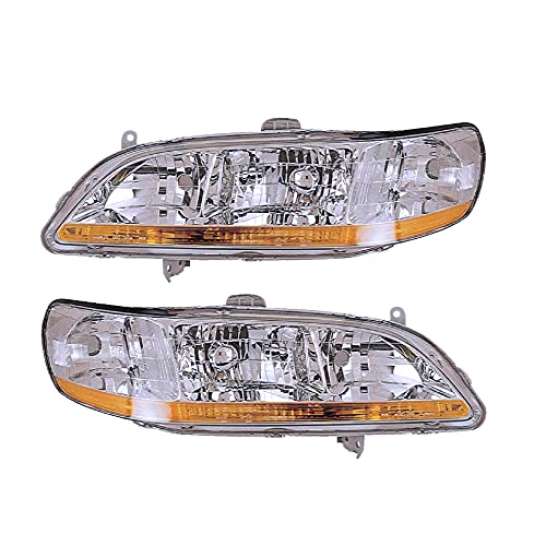 98-00 Honda Accord Sedan/Coupe Replacement Headlights Pair - Left Driver & Right Passenger Side - High Performance Halogen Front Lamps for Night Driving & Foggy Conditions