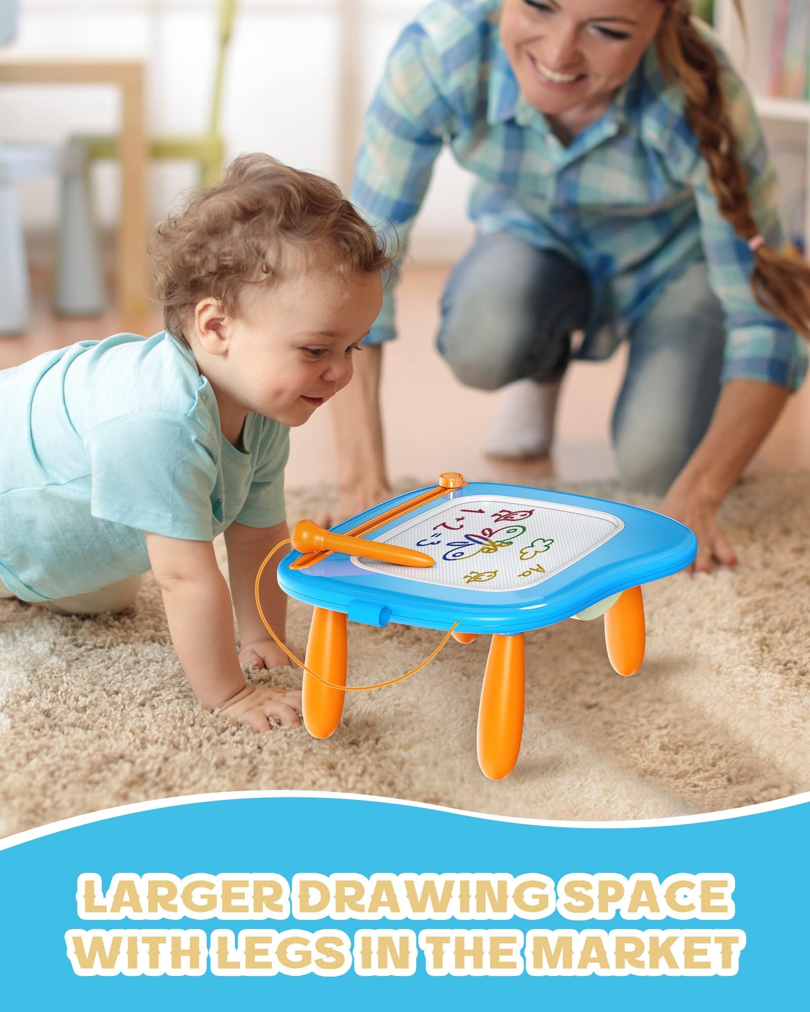 Bravokids Magnetic Drawing Board for Toddlers - Erasable Doodle Writing Pad with Sturdy Legs, Educational Preschool Learning Toy for Boys & Girls Ages 1-4 - Perfect Birthday Gift for Kids (Blue) | Fun Art Activity for Home, Travel & Classroom Use