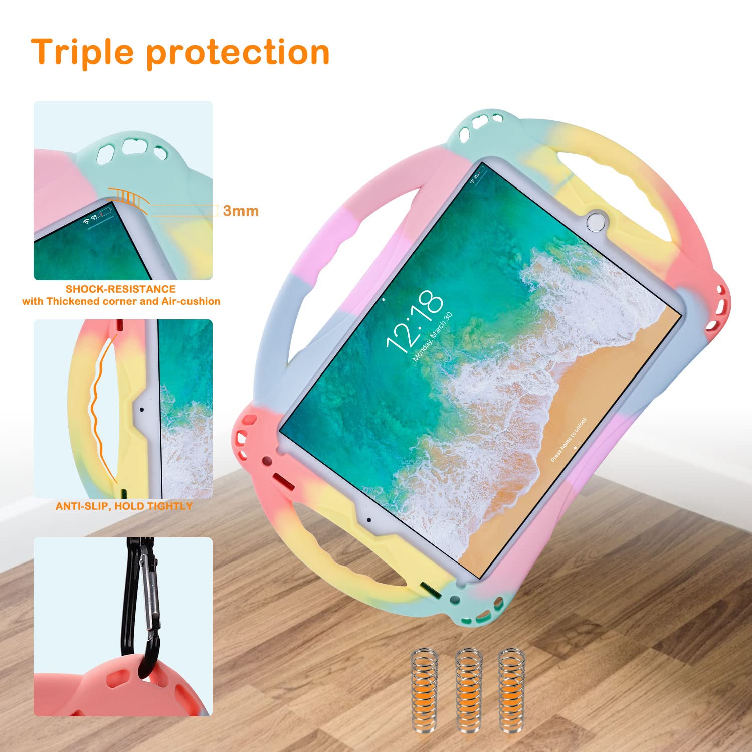 Shockproof Kids iPad Case for iPad 6th/5th Generation & iPad Air/Air 2 (9.7 inch) - Durable Silicone Cover with Tempered Glass Screen Protector & Hand Strap - Perfect for School, Travel, and Home Use