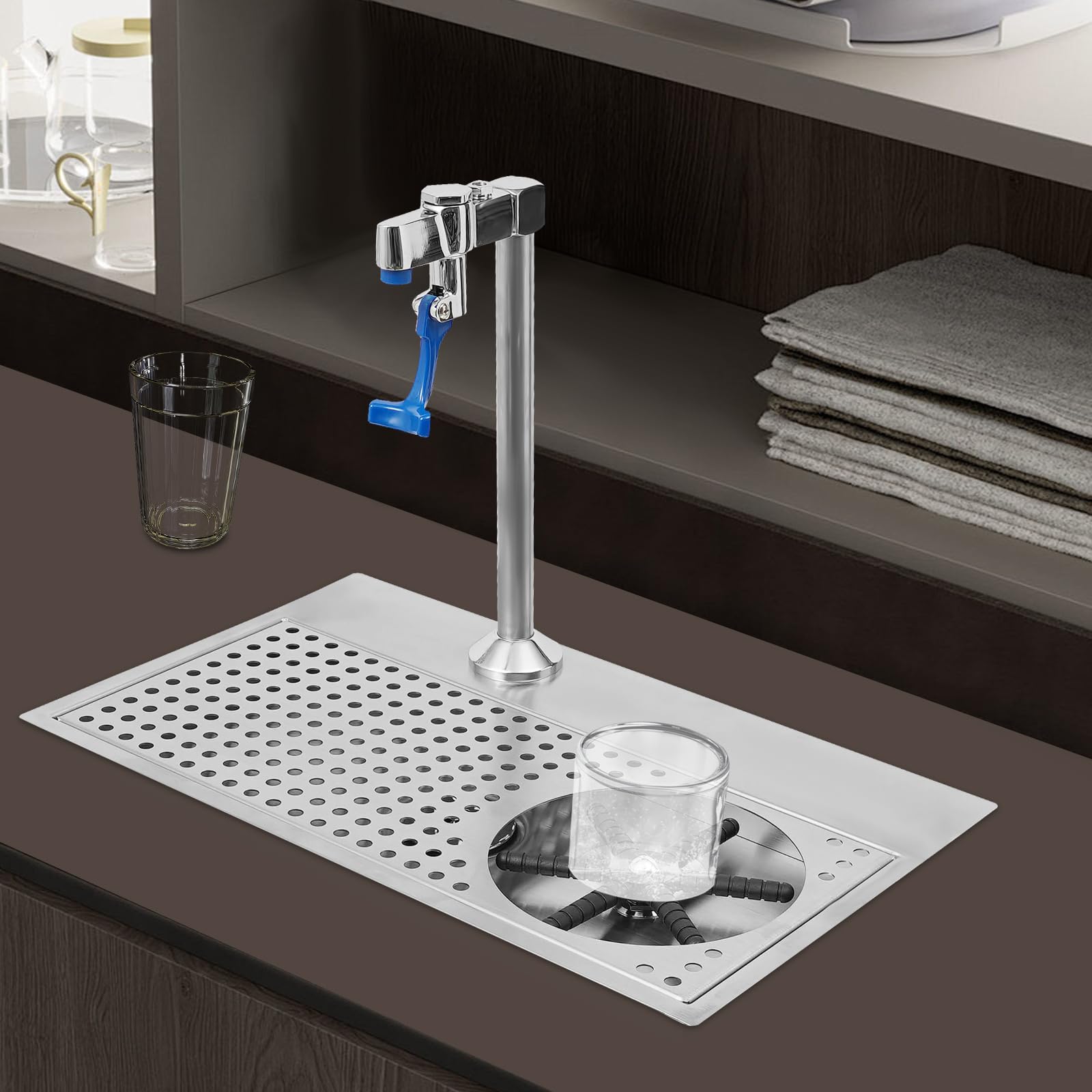 Commercial Stainless Steel Cup Rinser with Faucet - Bar Glass Washer for Wine, Coffee & Stemware - Perfect for Cafes, Milk Tea Shops & Restaurants (Silver) | Fast Cleaning Solution for Busy Bars & Food Service