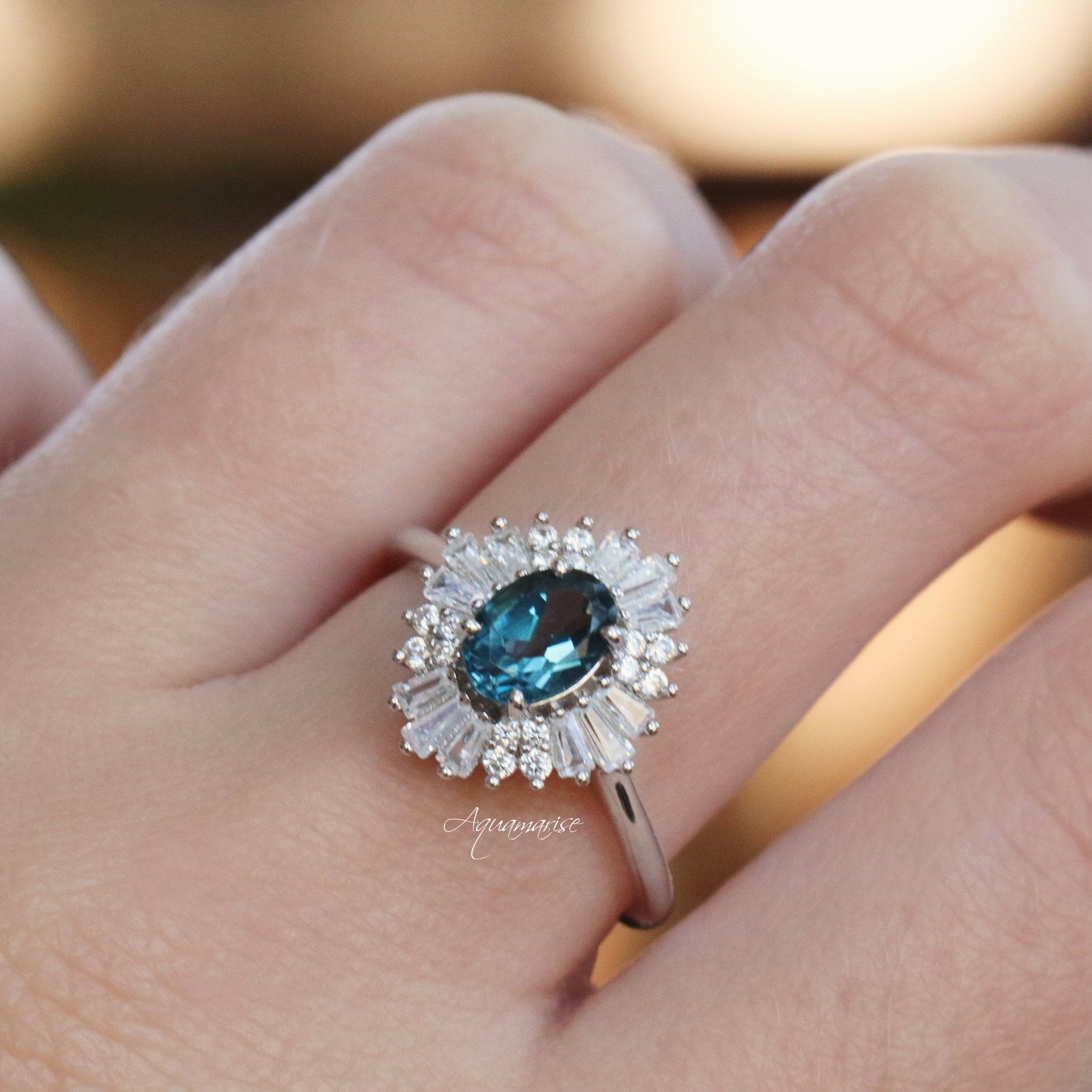 Victoria London Blue Topaz Ring in Sterling Silver – Elegant Jewelry for Women, Perfect for Weddings, Anniversaries & Special Occasions