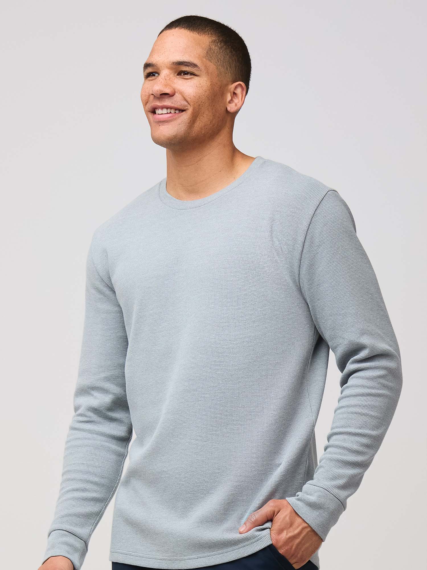 Heather Grey Thermal Long Sleeve Crew Neck Shirt for Men - Warm Winter Base Layer, Cold Weather Workout & Outdoor Activities