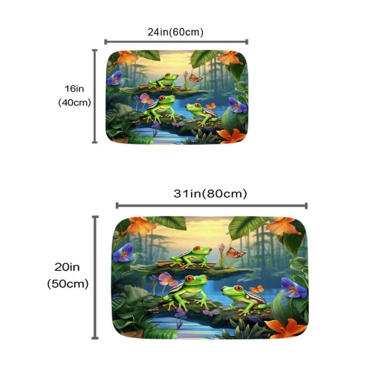 Non-Slip Cartoon Tropical Jungle Tree Frog Butterfly Bath Mat - Absorbent Coral Velvet Bathroom Rug with Rubber Backing, Soft Kitchen Floor Carpet (20x31 Inches) - Perfect for Bathroom Decor, Kids' Room & Eco-Friendly Home Accessories