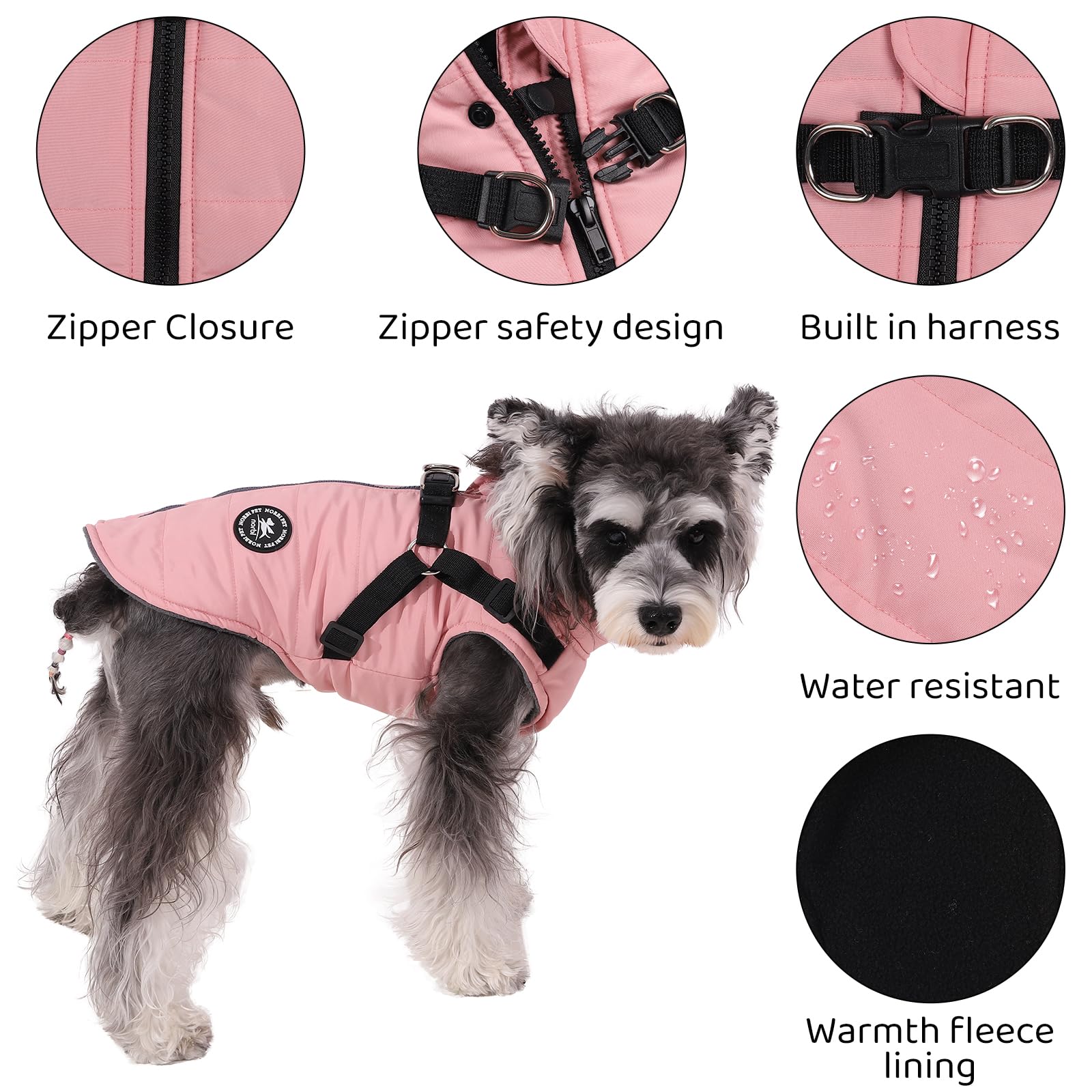 Norbi Dog Winter Coat with Built-in Harness - Adjustable Warm Jacket for Small, Medium & Large Dogs - Cold Weather Protection for Outdoor Walks & Adventures