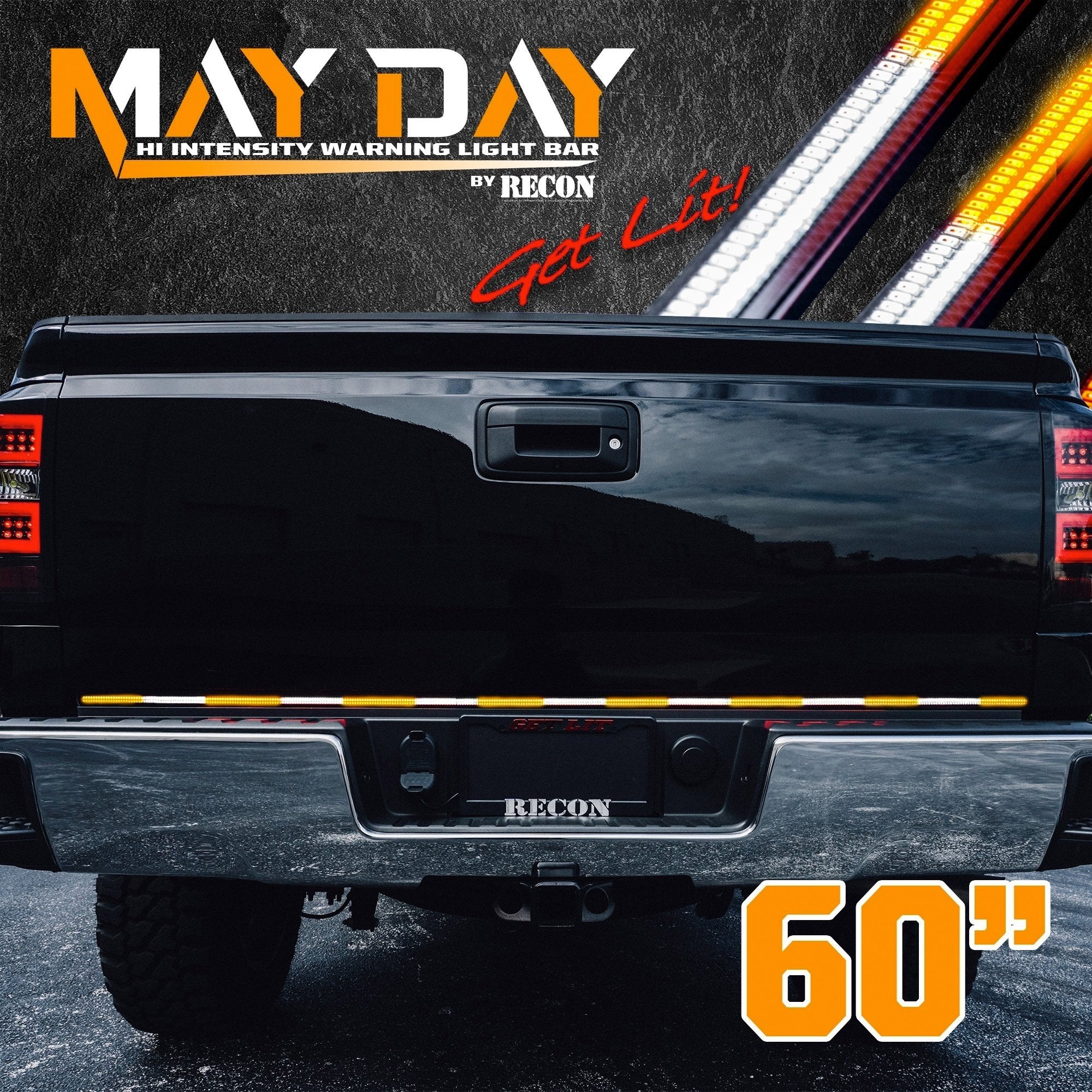 High Intensity Dual Row Tailgate Warning Strobing LED Light Bar - Amber & White - Multiple Sizes for Trucks & Trailers - Perfect for Emergency Vehicles, Construction Sites & Roadside Safety