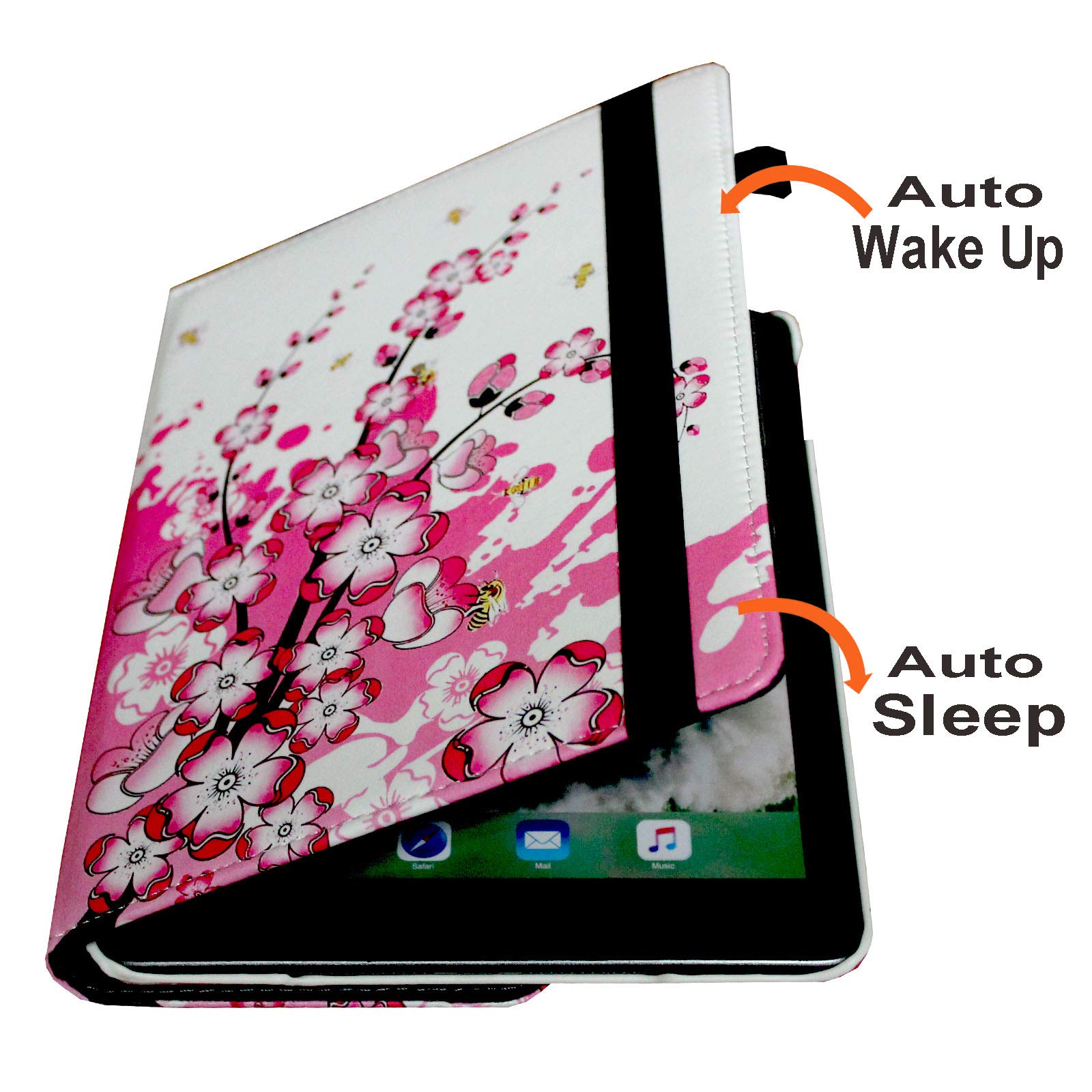 Premium Magnetic Smart Case for iPad Air 1st/2nd Gen (9.7 Inch) - Auto Wake/Sleep Cover with Rotating Stand & Apple Pencil Holder | Compatible with iPad Air A1474 A1475 A1476 A1566 A1567 | Pink White Floral Design | Perfect for Work, Study & Travel Protection