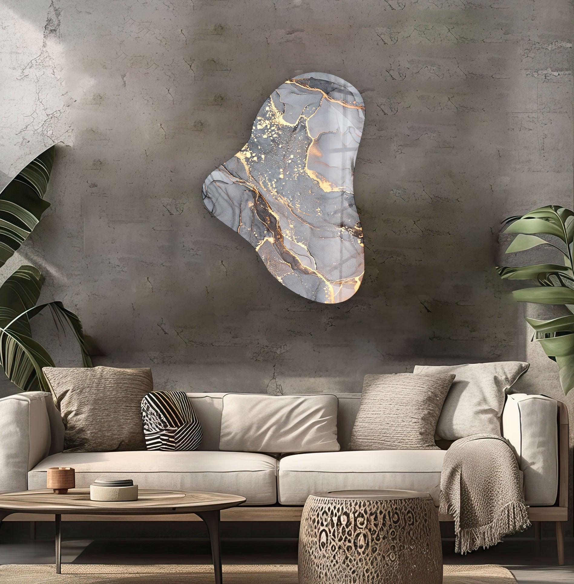 Abstract Grey Asymmetrical Glass Wall Art - Modern Home Decor for Living Room, Bedroom & Office | Unique Handmade Contemporary Art Piece