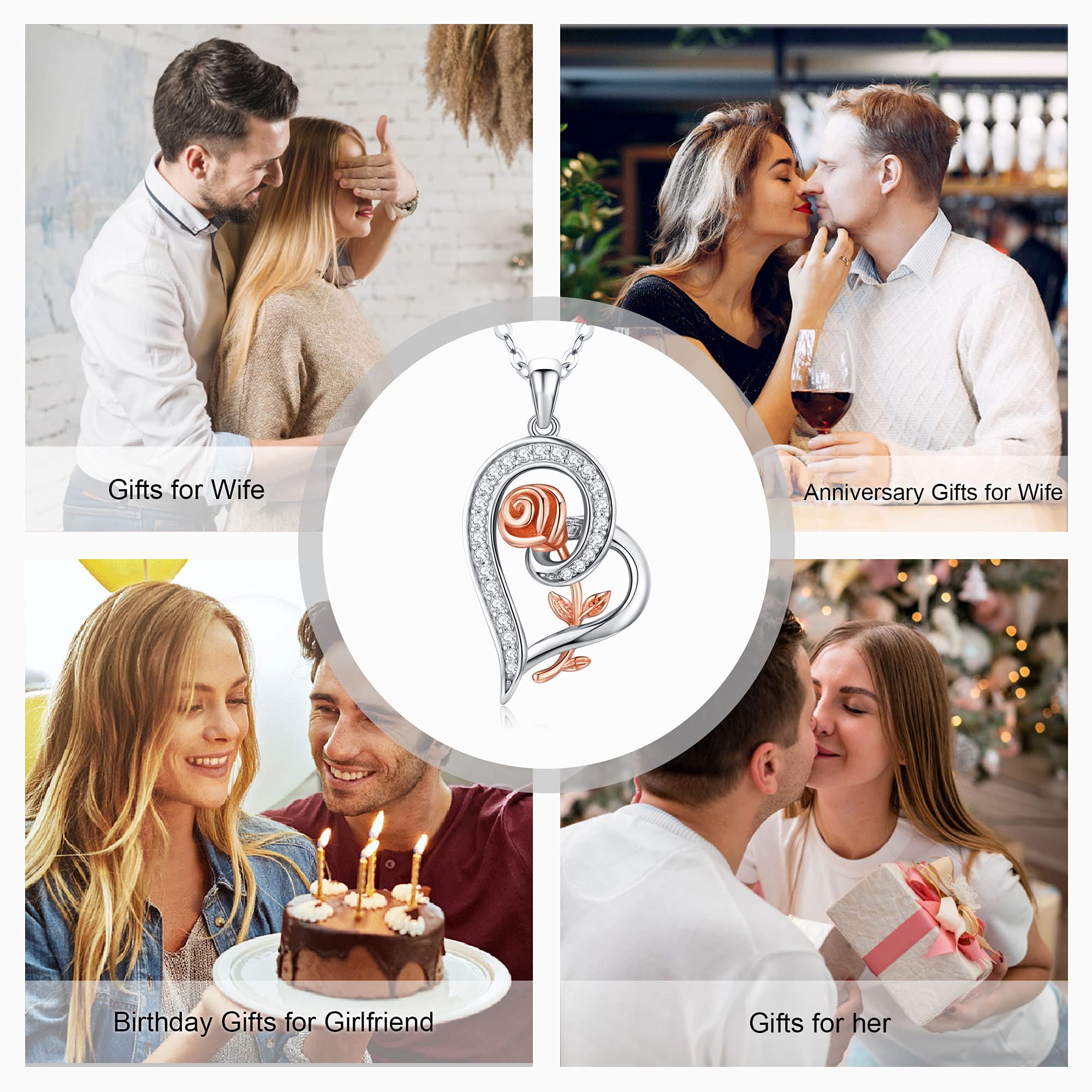 Valentine's Day Gifts for Women - Sterling Silver Heart Rose Necklace | Birthday Jewelry for Mom, Girlfriend & Wife | Perfect for Anniversaries, Date Nights & Romantic Occasions