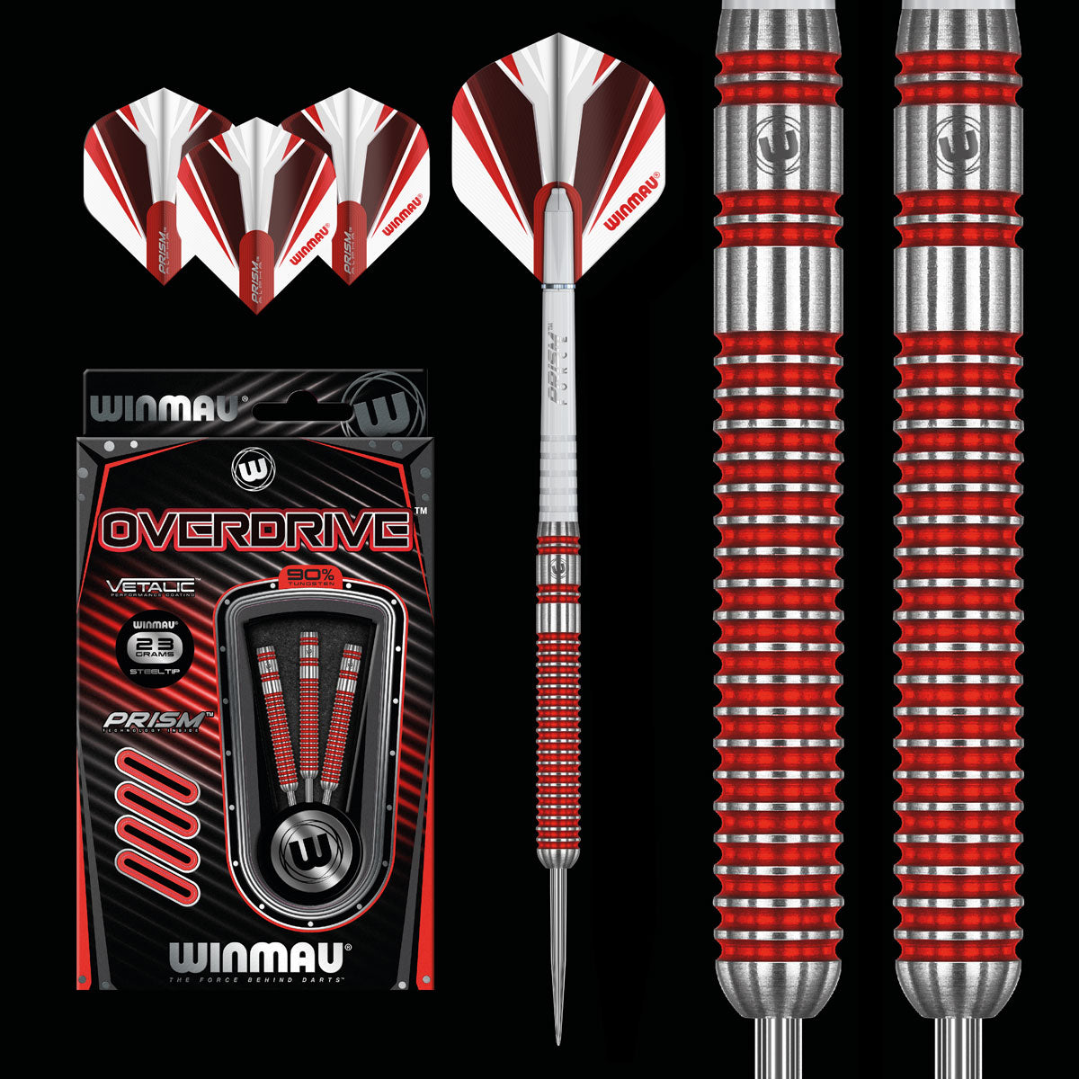 WINMAU Overdrive Darts 90% Tungsten Steel Tip - 23g Professional Darts Set for Tournament & Home Practice | Perfect for Bars, Game Rooms & Competitive Play