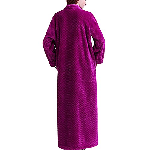 DSNOW Women's Zip-Up Fleece Waffle Long Robe - Soft Fluffy Bathrobe with Pockets, Warm Loungewear for Spa, Sleepwear & Home Relaxation