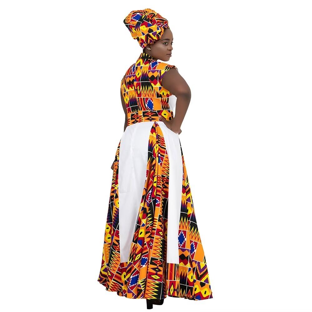 African Dresses for Women - Long Ankara Kente Print Skirt with Matching Scarf | Traditional African Fashion for Casual Wear, Parties & Cultural Events