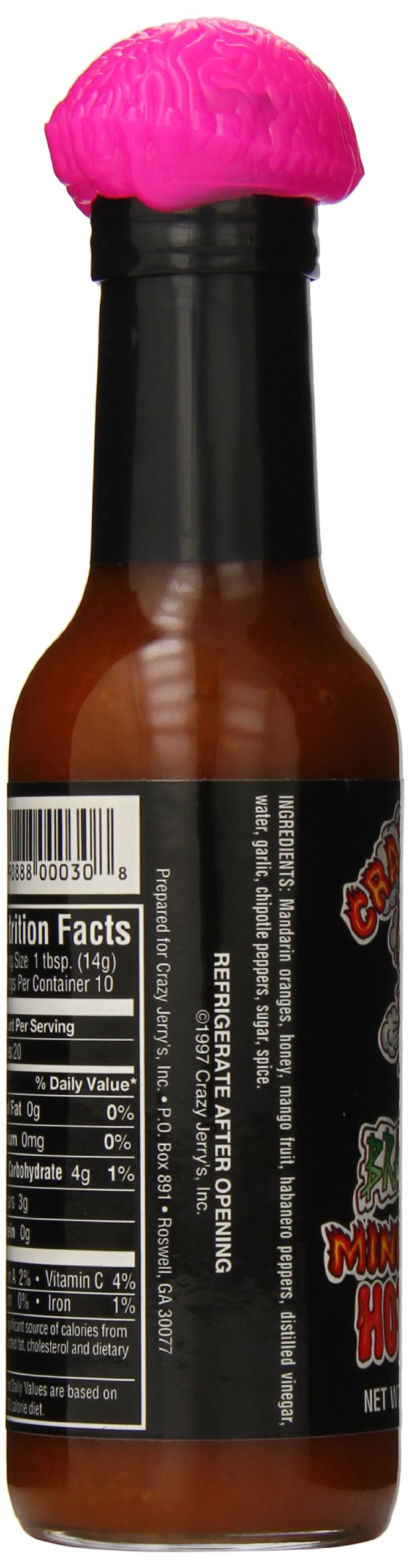 Crazy Jerry's Brain Damage Hot Sauce - 5oz Bottle with Plastic Brain Topper | Extreme Heat Ghost Pepper Sauce for Wings, Tacos & Bloody Marys | Perfect Gift for Spicy Food Lovers