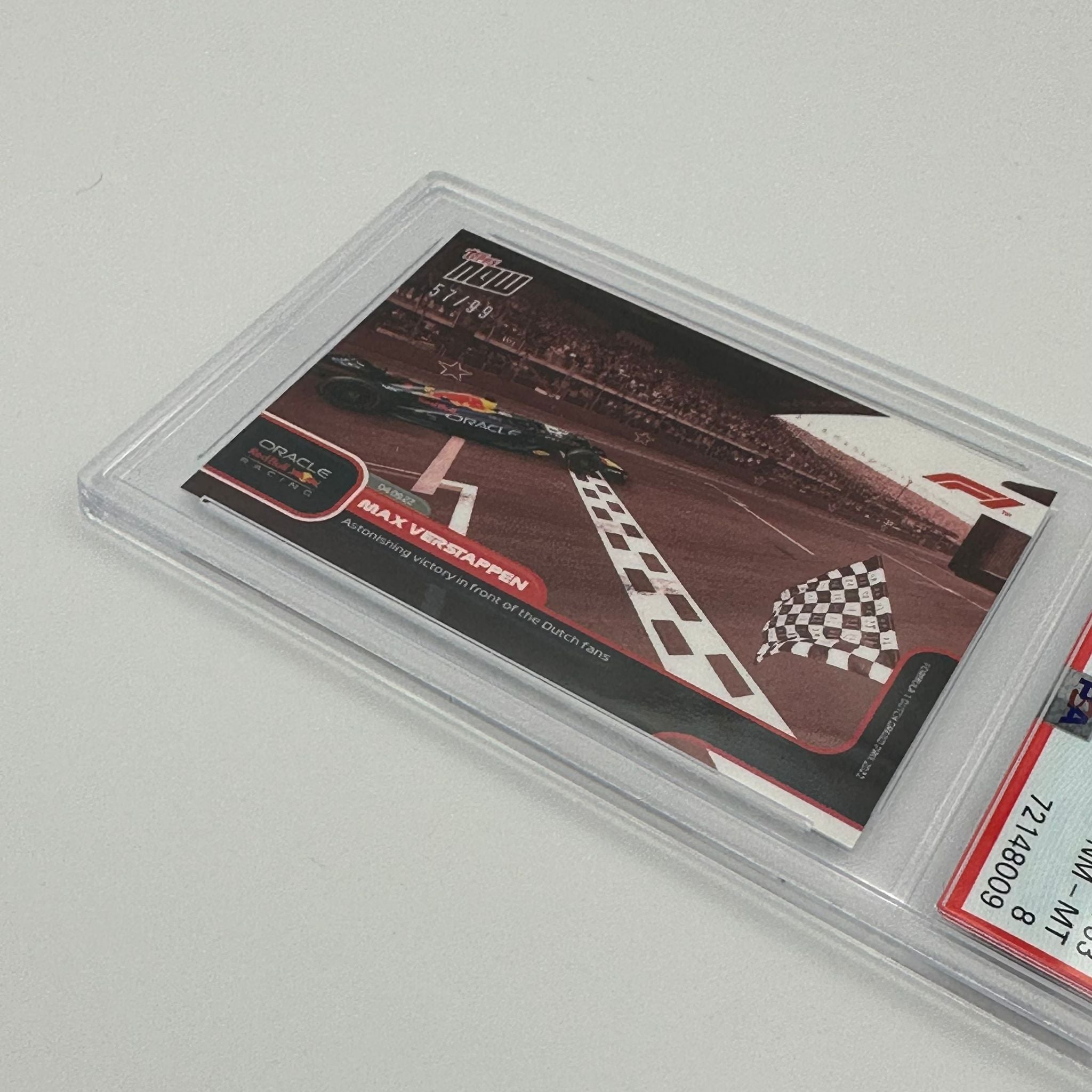 PSA 8 Graded 57/99 Max Verstappen Racing Card - Limited Edition Collectible with Dutch Grand Prix Finish Scene | Perfect for F1 Memorabilia Collections and Motorsport Fans Display