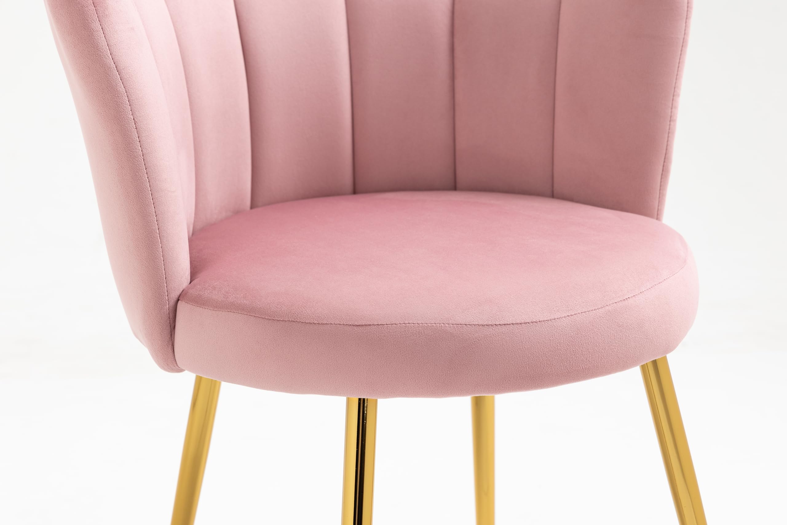 Modern Velvet Upholstered Vanity Chair with Golden Metal Legs & Petal Back - Comfy Armchair for Bedroom, Dining, Desk - Perfect for Women, Girls & Kids (Bright Pink) - Ideal for Makeup Vanity, Dressing Room, Home Office & Study