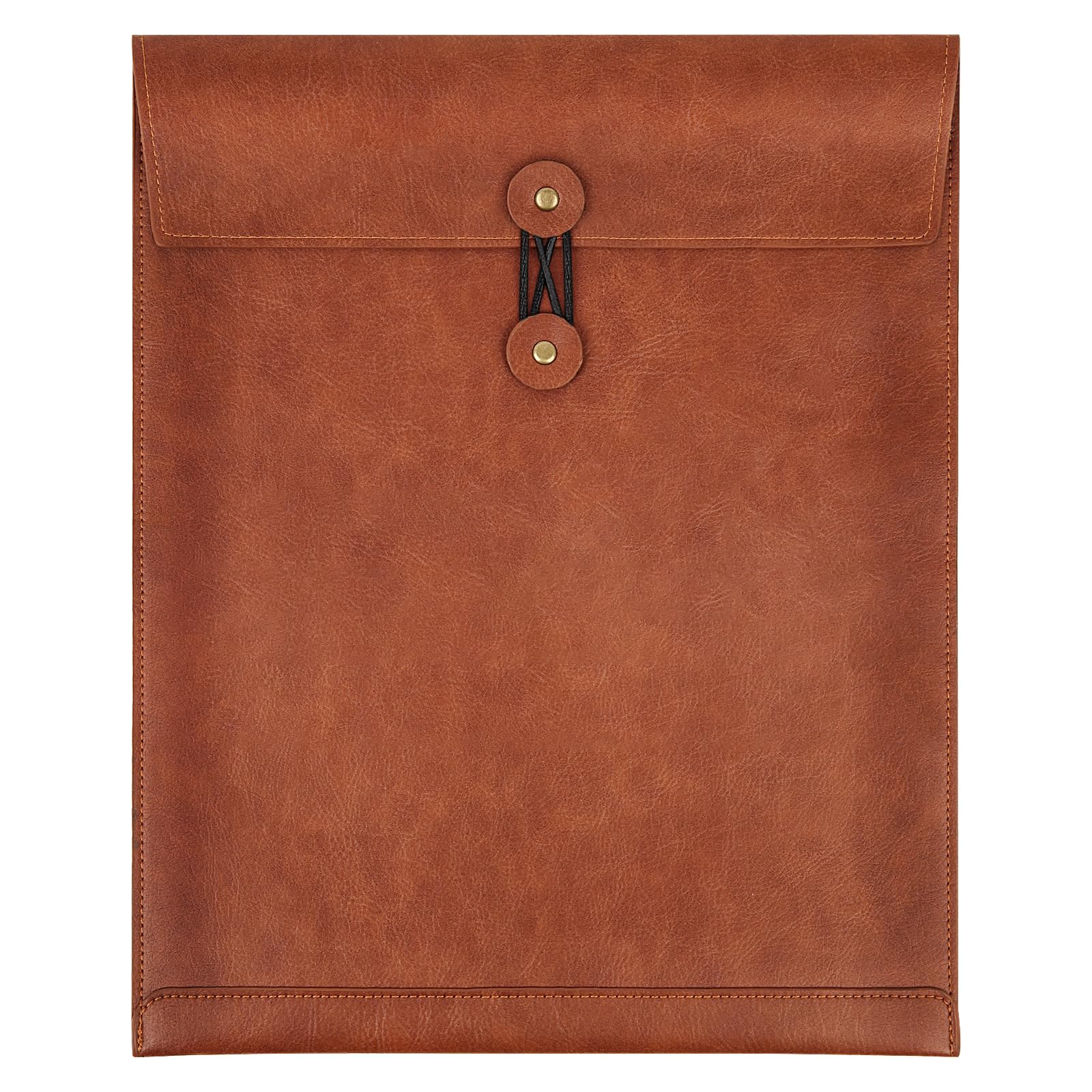 Premium Brown PU Leather File Folders - Letter Size Document Organizer with Secure String Tie Closure | Ideal for Office, School & Business Professionals | Laptop Sleeve, Notebook Case & Portfolio Binder Alternative