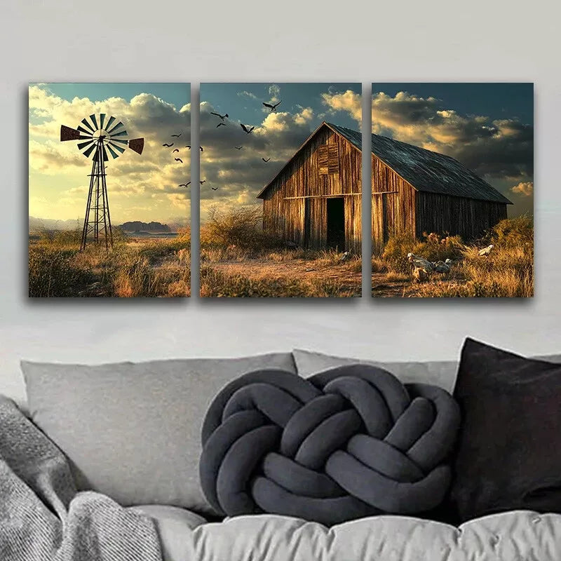 3-Piece Barns and Windmills Scenery Nature Wall Art Set - Framed Canvas 40x60cm - High Quality Print - 100% Australian Made - Ready to Hang - Perfect for Living Room, Bedroom, or Office Decor